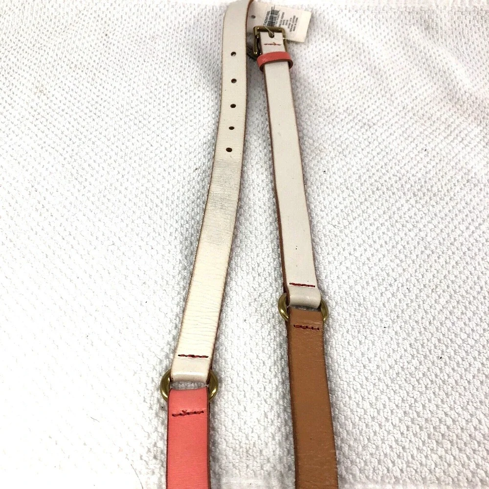 Fossil belt women's S white pink brown color block genuine leather gold hardware